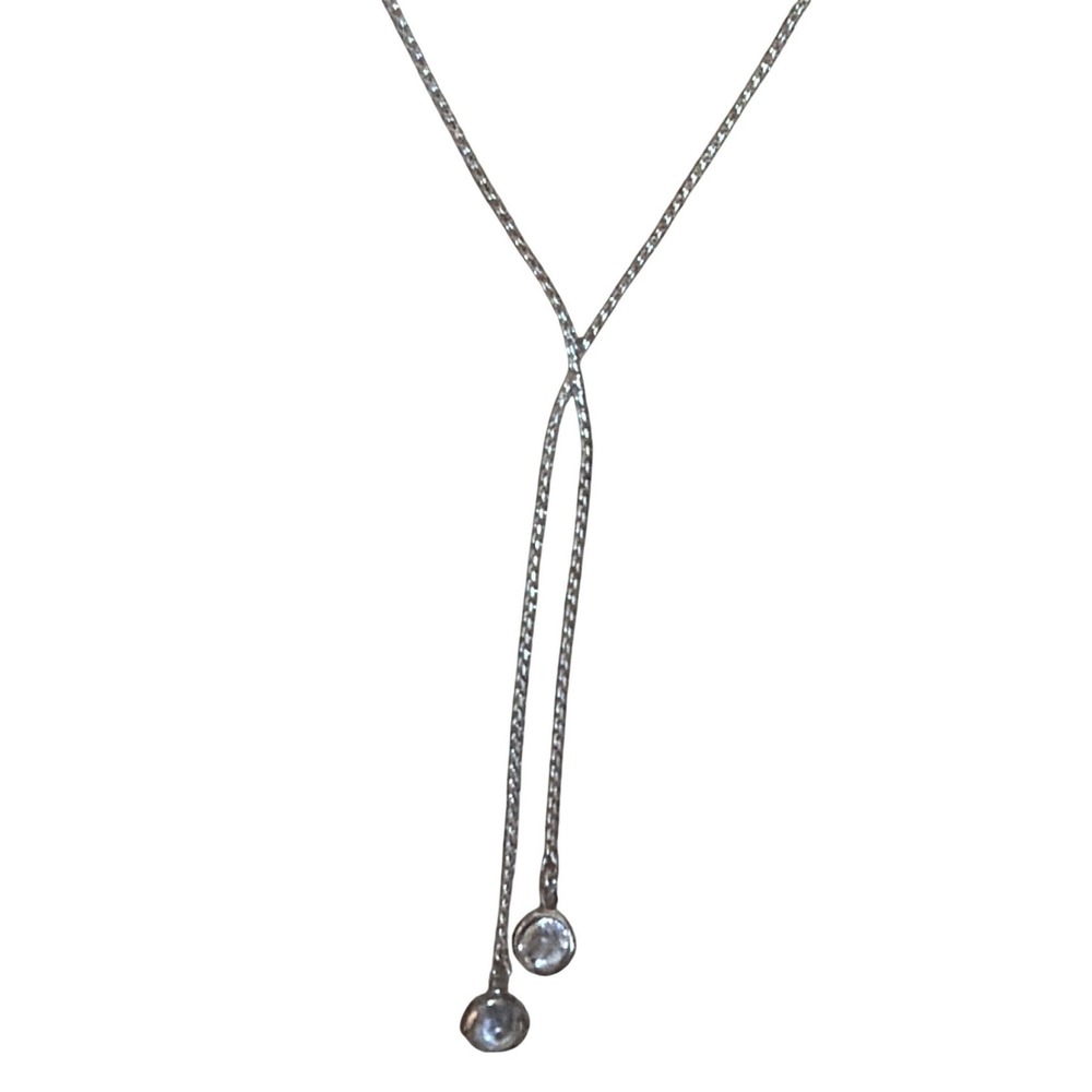 Express Silver Tone Lariat‎ Y-Necklace Cubic Zirconia Accents  Layering